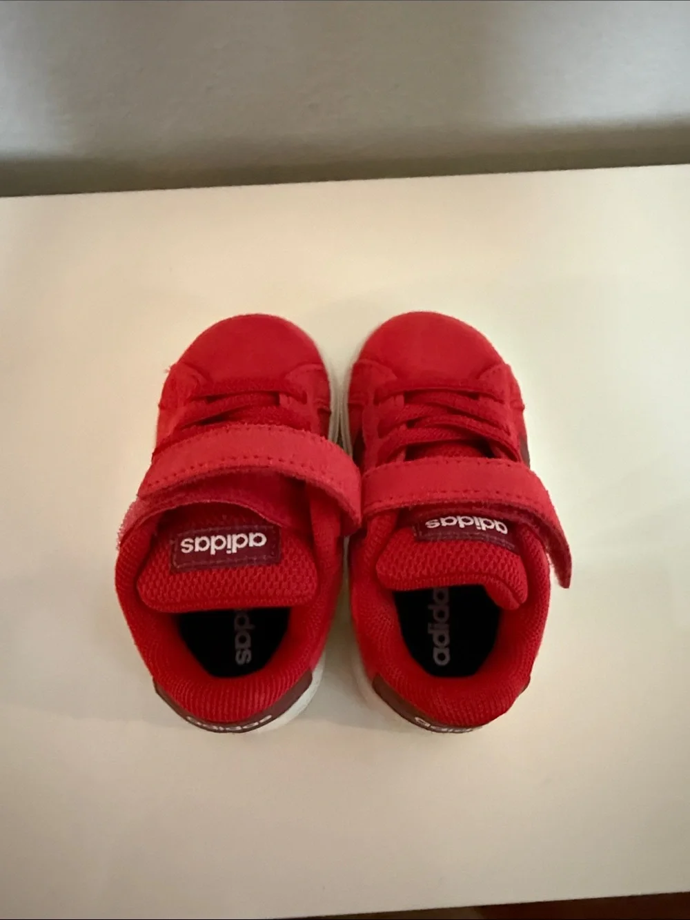 adidas Kids Red Suede Hook-and-Loop Sneakers